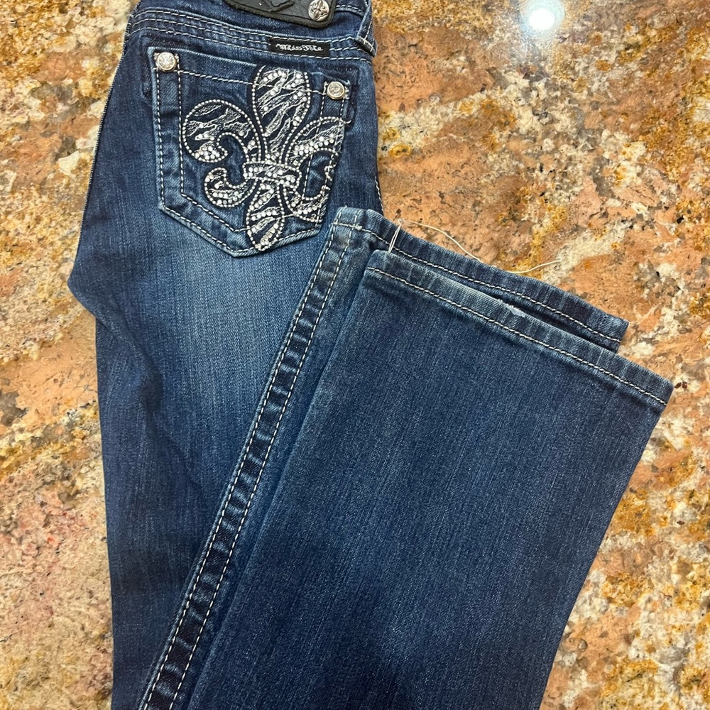 Miss Me Dark Blue Kids Jeans with Silver Embellishments